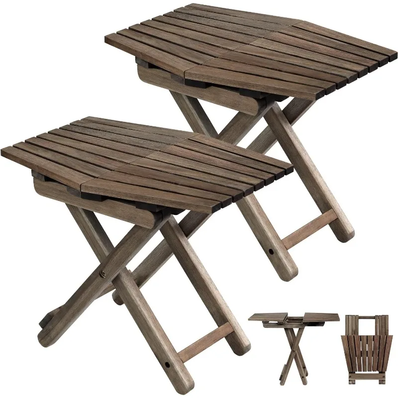 Small Patio Table, Outdoor Folding Side Table, Small Side Table, Accent Table, Small Coffee End Table, Wood Table Top