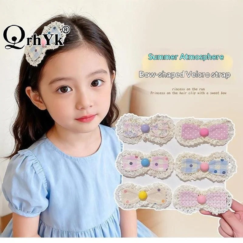 1Pcs Girls Lolita Floral Bow Baby Bangs Sticker Kid Hair Accessories Korean Lace  Hair Clippings Sorting Broken Hair Clips view 4