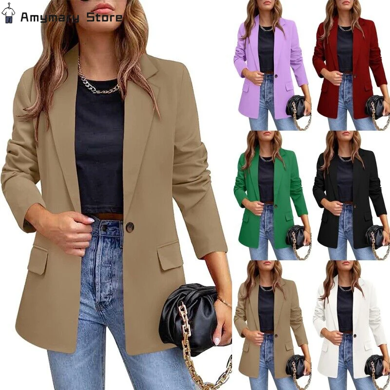 Spring Thin Women\'s Suit Jacket Solid Color Casual Single-breasted Long Sleeve Blazer Ladies Business Commuting Slim Suit Coat