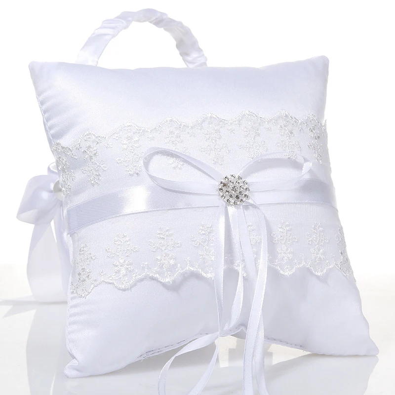 19/15/14cm Ivory White Wedding Pillow Ring Holder Ring Bearer Cushion Pillow for Wedding Ceremony Party Flower Girls Basket