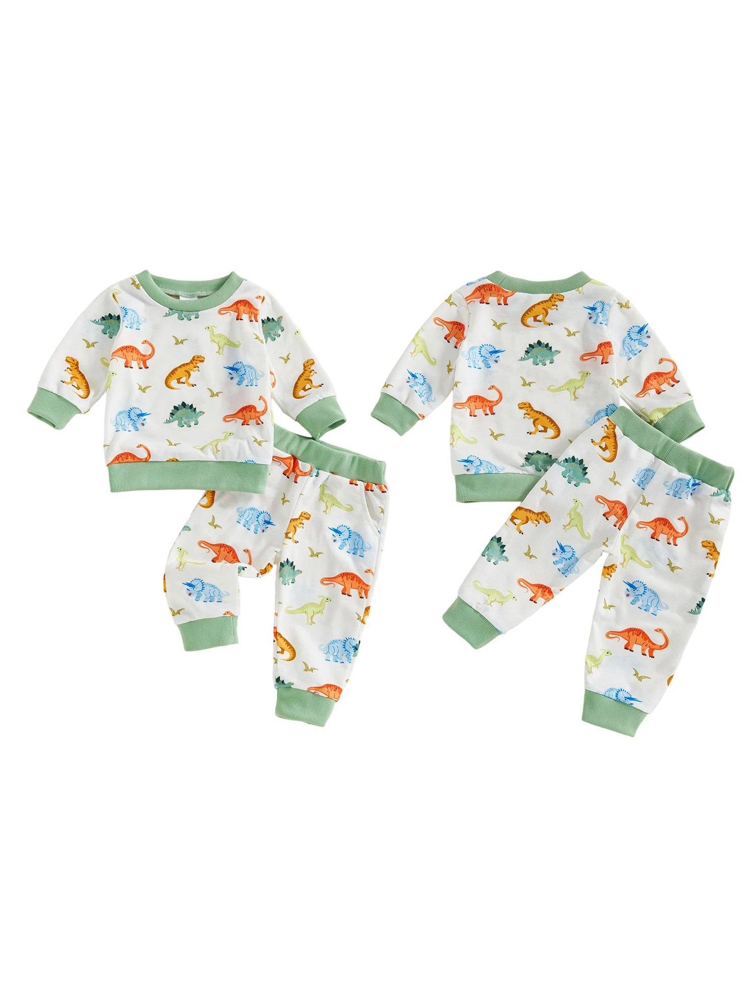 

Boys Fall 2-Piece Outfit Set with Long Sleeve Round Neck Dinosaur Print Top and Pants for Autumn