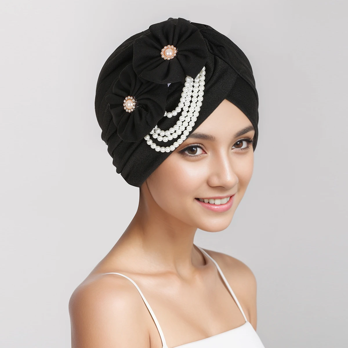 Perlen Perlen Turban Kappe für Frauen Blume Design weiblichen Kopf wickelt muslimischen Kopftuch Motorhaube Haarausfall Hut Abdeckung – Detail 15
