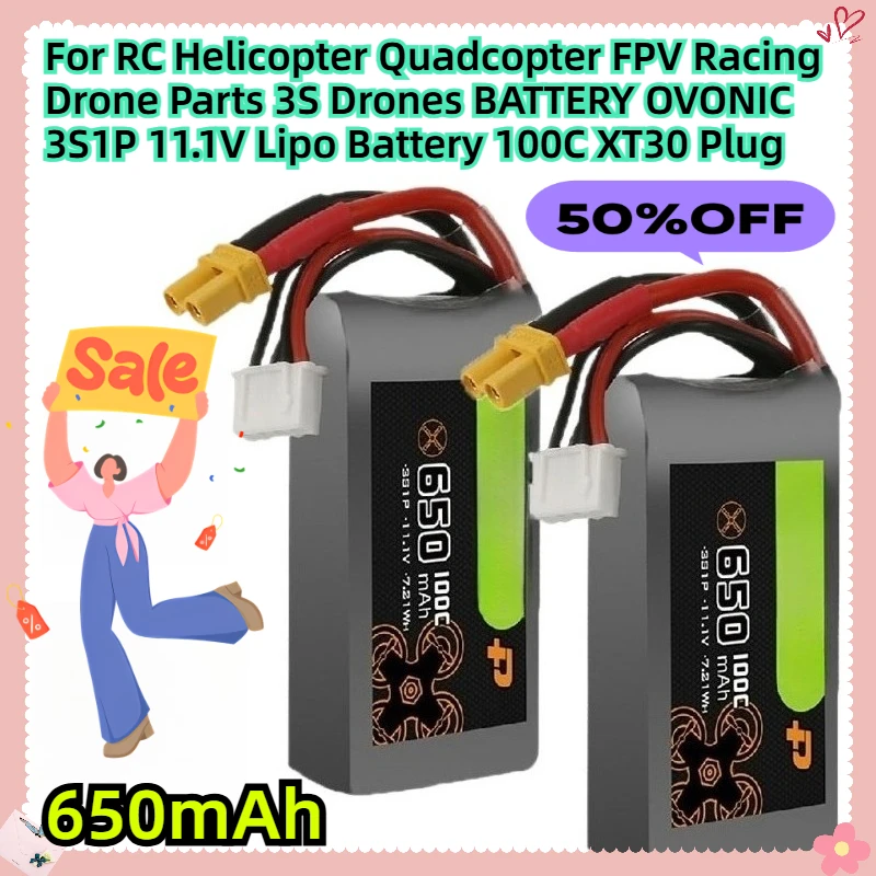

For RC Helicopter Quadcopter FPV Racing Drone Parts 3S Drones BATTERY OVONIC 3S1P 11.1V Lipo Battery 650mAh 100C XT30 Plug