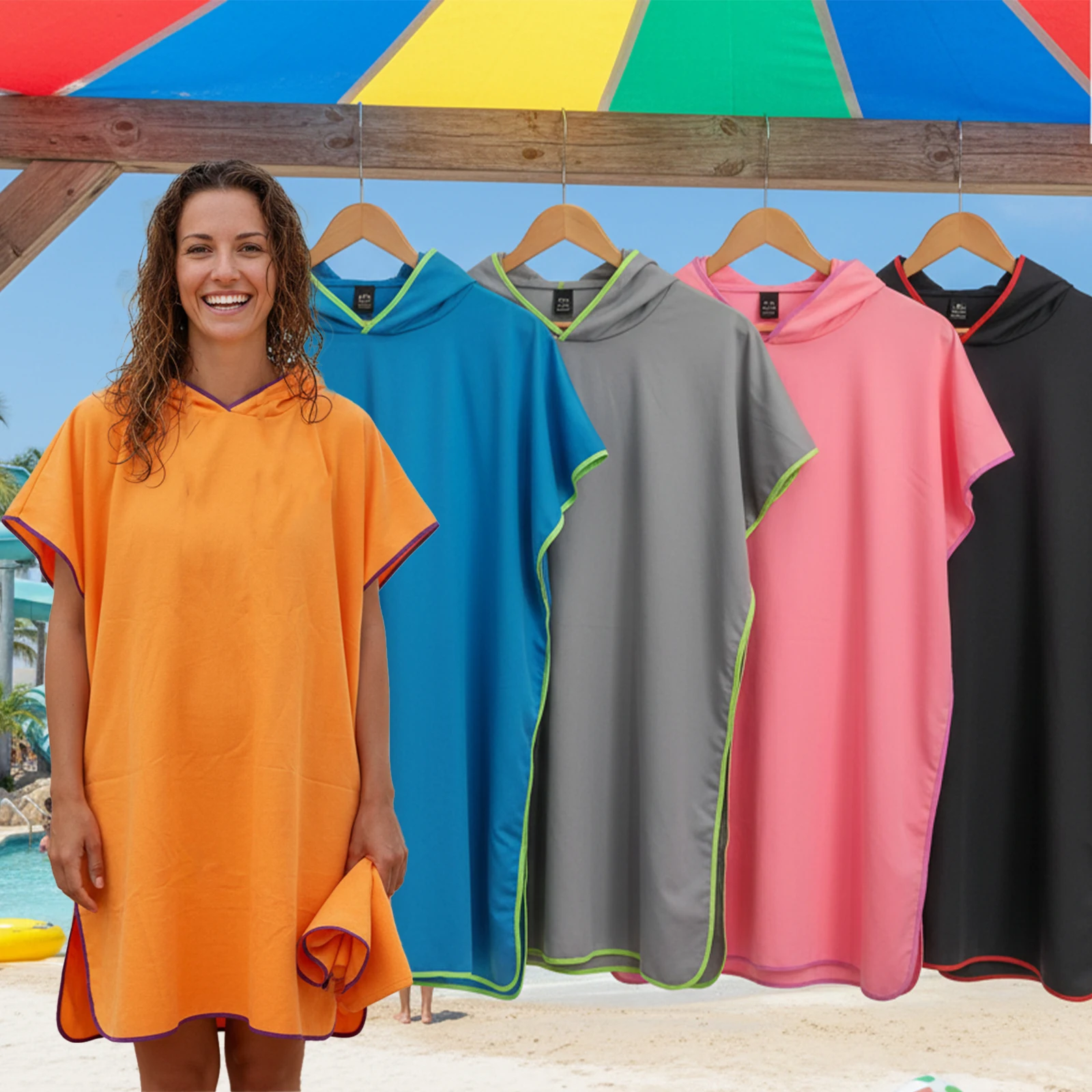 plus Size Quick-Dry Hooded Beach Towel Changing Cape High Absorbency Swim Surf Robe for Easy Carry And Quick Drying