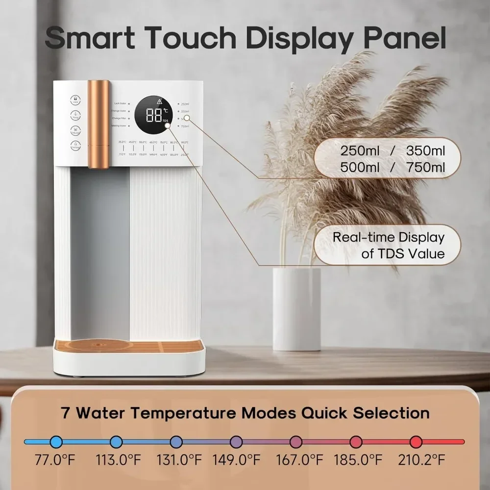 Table top reverse osmosis water filtration system 4-stage composite filter, 3:1 pure drainage, bottle free water dispenser