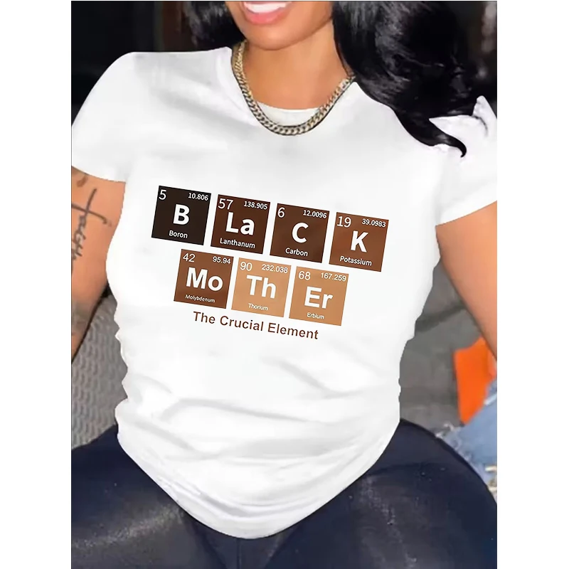 

Women's Elemental Periodic Table Applique Print Crew Neck Short Sleeve T Shirt Casual Graphic T-Shirt 90s Y2k Tees Tops Clothing