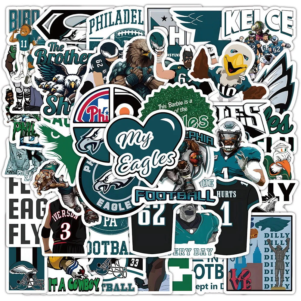 10/30/50PCS New Philadelphia Eagles Stickers Football Cartoon Graffiti Helmet Car Guitar DIY Scrapbook Toys Decoration Wholesale