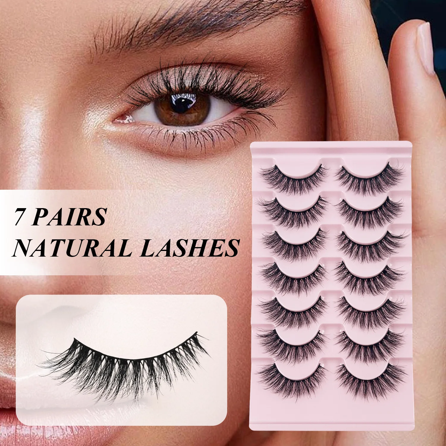 7 Pairs False Eyelashes Wispy Lashes Manga Lashes Natural Look Fake Eyelashes Cat Eye Lashes Faux Mink Fluffy Strip False Lashes