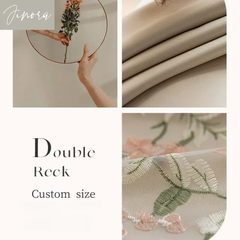 

European Style Embroidered Tulle Curtain for Living Dining Room Bedroom Double-layer Milk Tea-color Gauze Window Yarn Custom