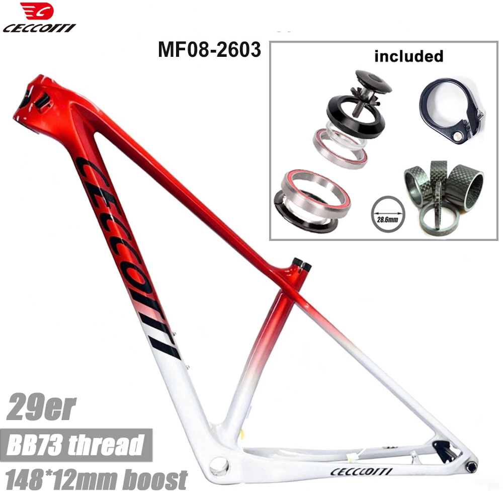 

CECCOTTI 29er Carbon Mountain Bike Frame Boost 12x148mm MTB Disc Brake Full Internal Routing Hard Tail Carbon Fiber 2025 New