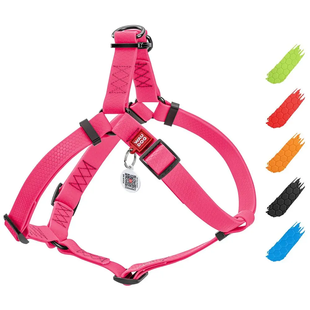 

Dog Harness Adjustable for Large, Small and Medium Breeds Heavy Duty Dog Harness with Durable Metal Clasp and QR Tag Pink