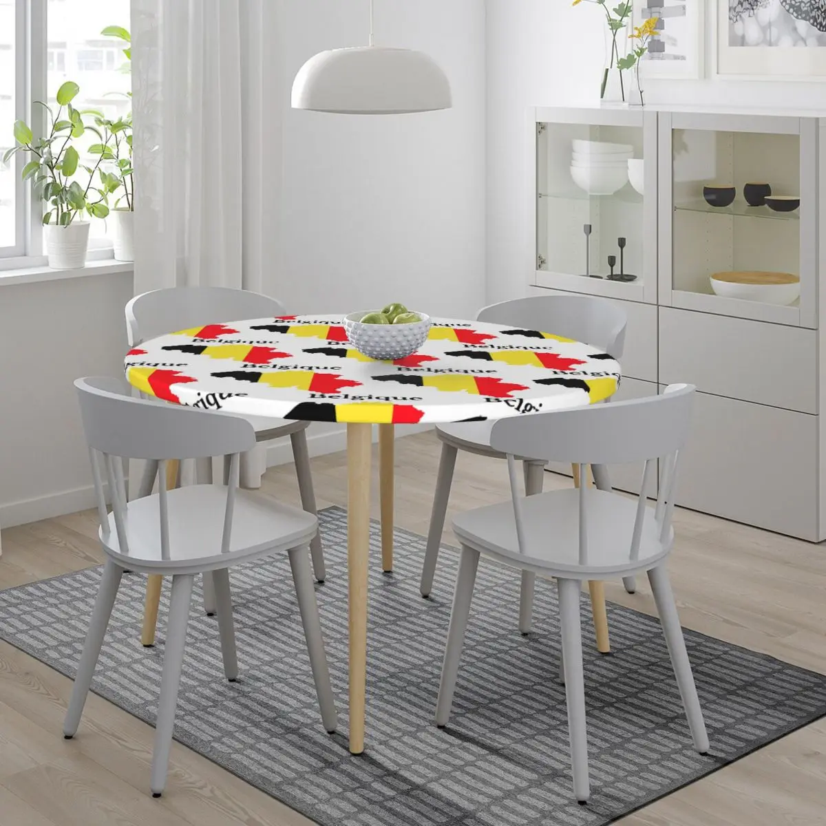 Belgium Flag Map Design In French Waterproof Round Tablecloth Oilproof Table Cloth for Kitchen Events Dining Table Cover