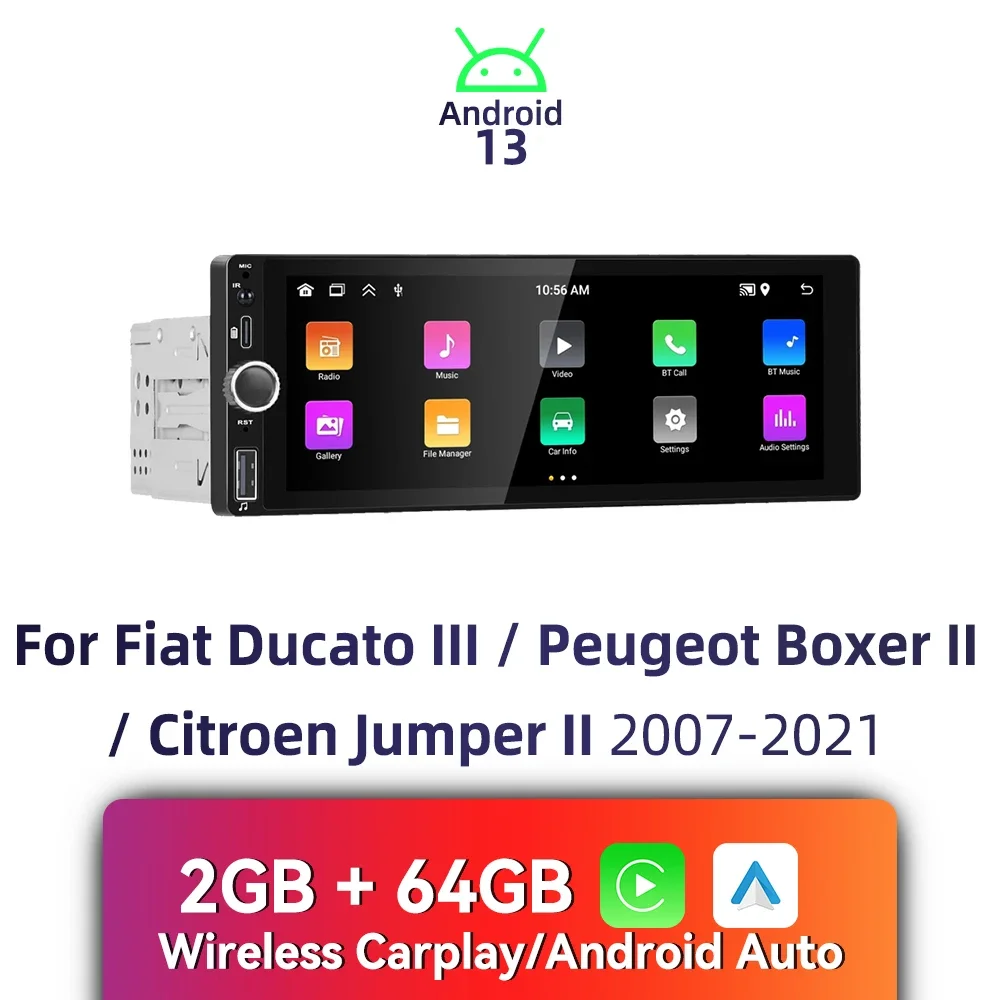 

Carplay 1-диночное радио Android автомобильное мультимедиа для Fiat Ducato III Peugeot Boxer II Citroen Jumper II 2007-2021 6,86 "экран стерео