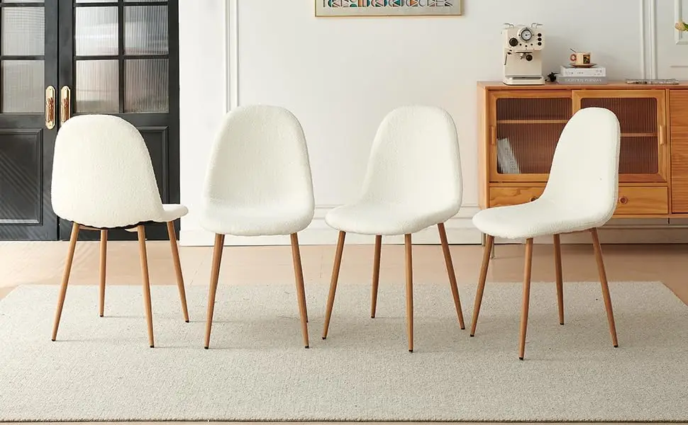 

Dining Chairs Set of 4 - Modern Seating with Metal Legs for Living, Bedroom,Dining Room - White Teddy Fleece Chairs for Dining R