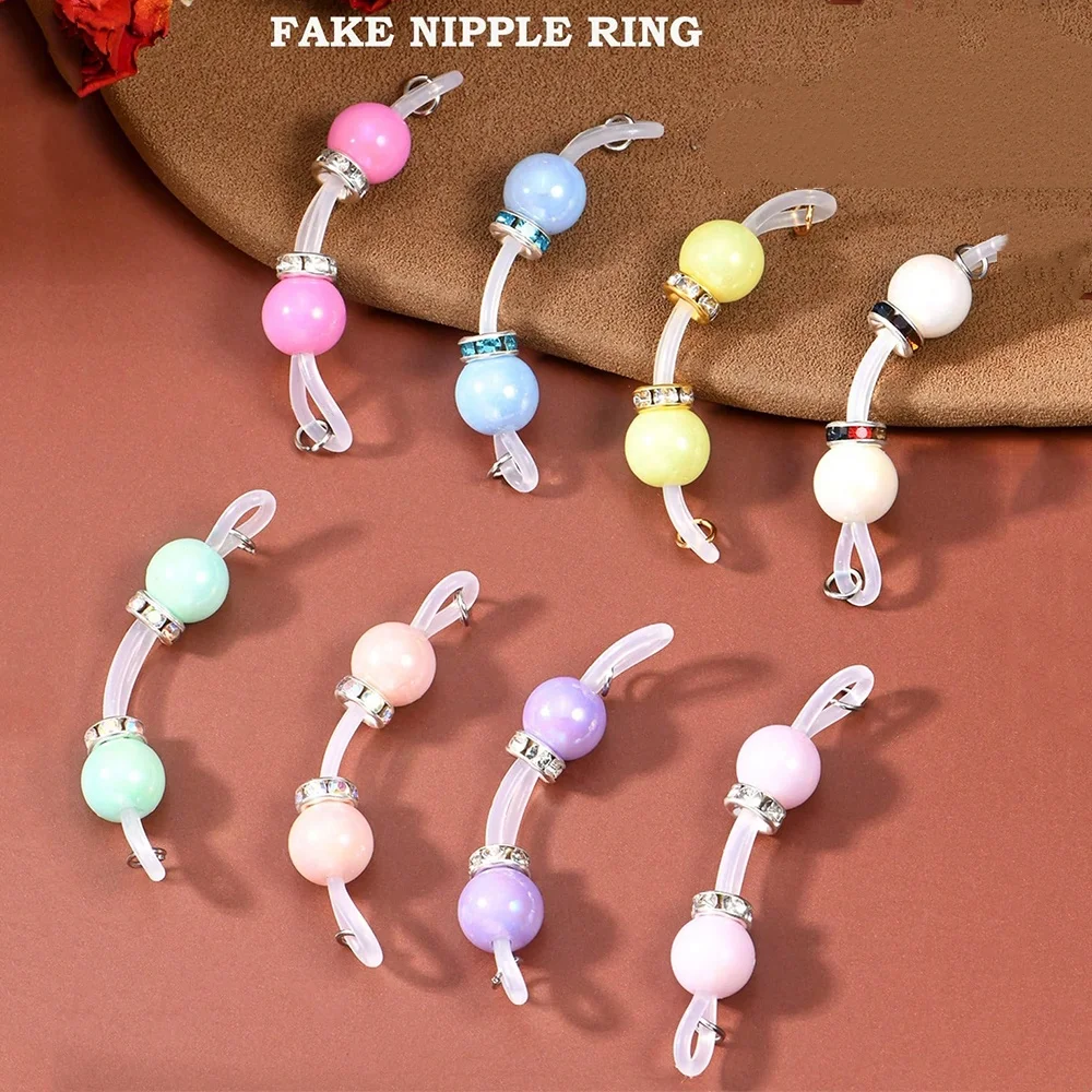 1 زوج حلقات الحلمة وهمية ، قابل للتعديل تناسب ارتداء اليومي الحلمة الأنف ، 8 مللي متر حبات الحلوى ، ثقب الحلمة فو غير ثقب الحدائد فو