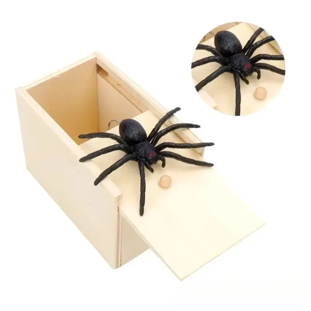 Truque aranha engraçado assustar caixa brincadeira truque de madeira escondido caixa horror aranhas piadas práticas divertido jogo festa de halloween brinquedos mordaça presente