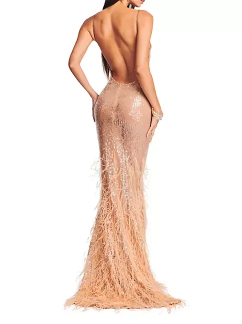 Sexy Sleeveless Sequined Mermaid Gown With Feather Prom Dress Design Feeling Tight Elastic Performance Clothing فساتين سهرة