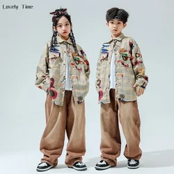 Hip Hop Boys Graffiti Shirt Cargo Denim Pants Girls Jeans K-pop Jeans Costumes Children Streetwear Kids Jazz Dance Clothes Sets