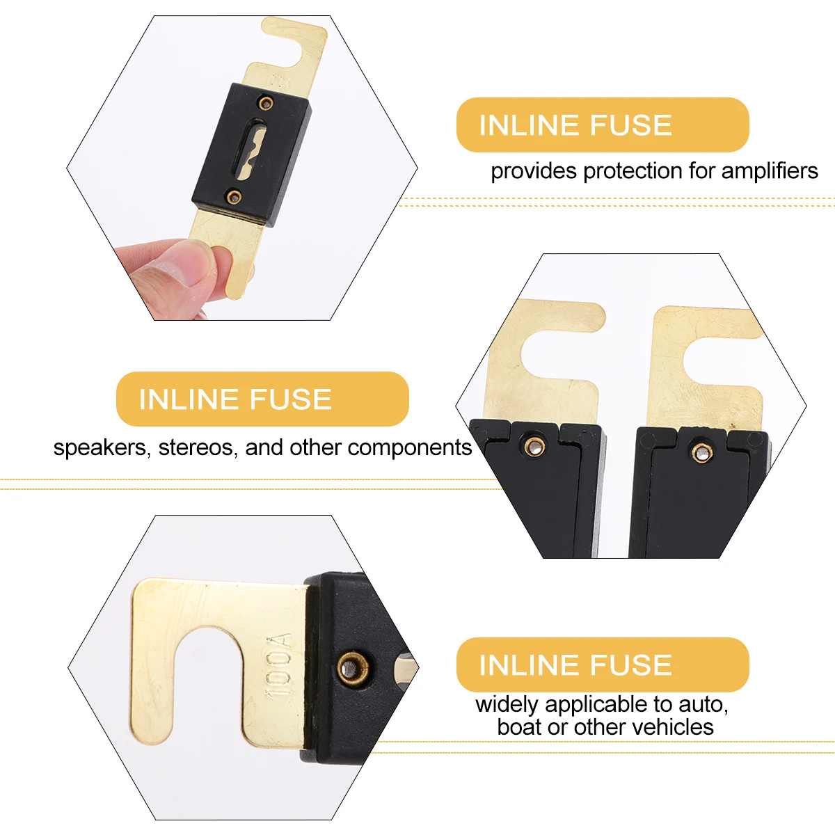 

5pcs ANL Inline Fuses Gold Plated Zinc Alloy Car Audio 100Amp Circuit Protection Boat Truck Video Systems Insurance Fork Bolt