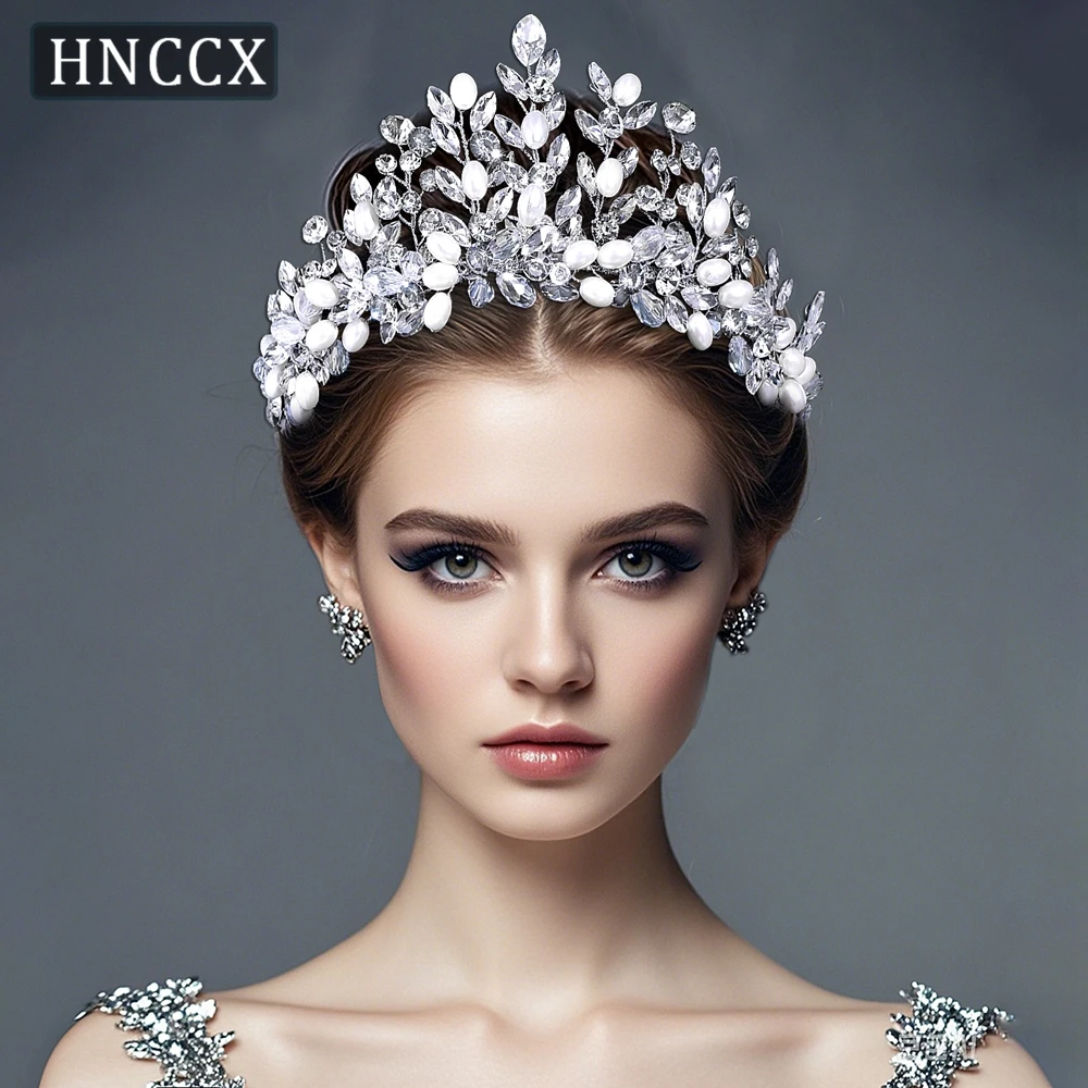 

HNCCX Bride Pearl Crown Headband Wedding Hair Jewelry Luxury Rhinestone Women Head Hoop Princess Party Hair Accessories CP821