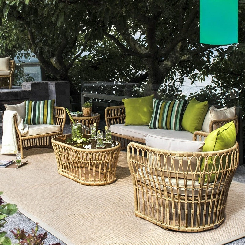 

Outdoor Furniture Courtyard Balcony Hotel B & B Inn Indonesia Imitation Rattan Sofa Villa Indoor Rattan Table and Chair Combinat