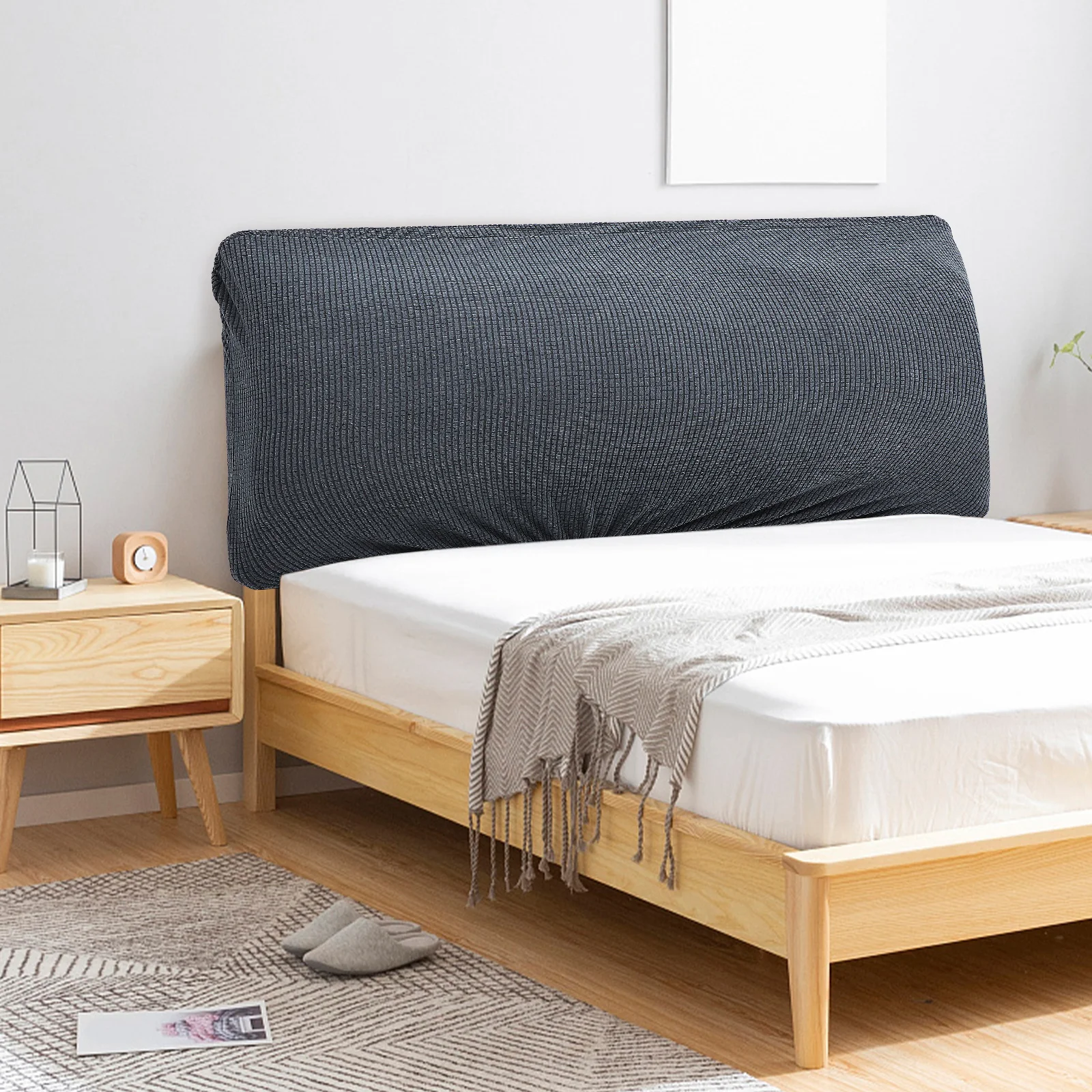 

Stretchy Headboard Cover Protective Cloth Solid Color Elastic Bed Slipcover Universal Fit Bedroom Decor Home Supplies Washable