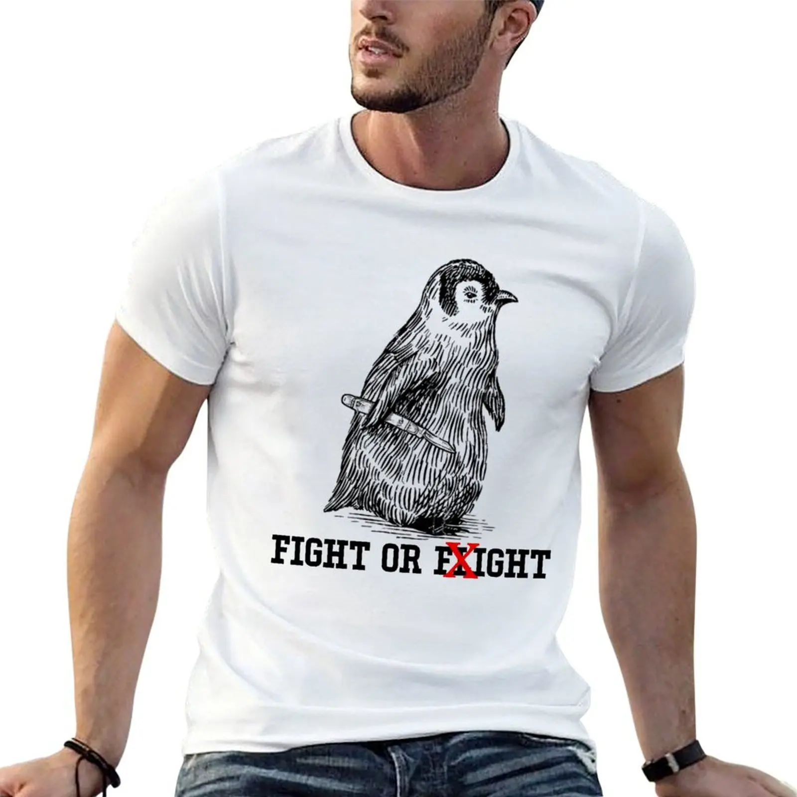 

Penguin fight or flight T-Shirt cotton t shirt man t shirt custom print T-Shirt