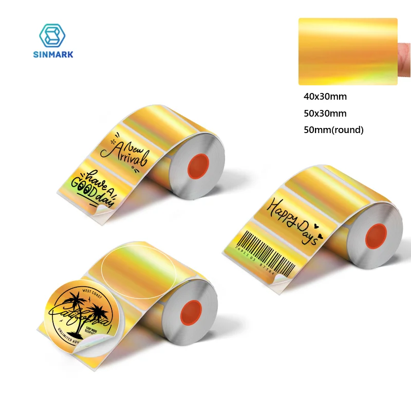 

SINMARK Golden Holographic Label Gradient Sticker Laser Thermal Paper for Phomemo M110/M220/M221/M120 E210 P50 DETONGER P1