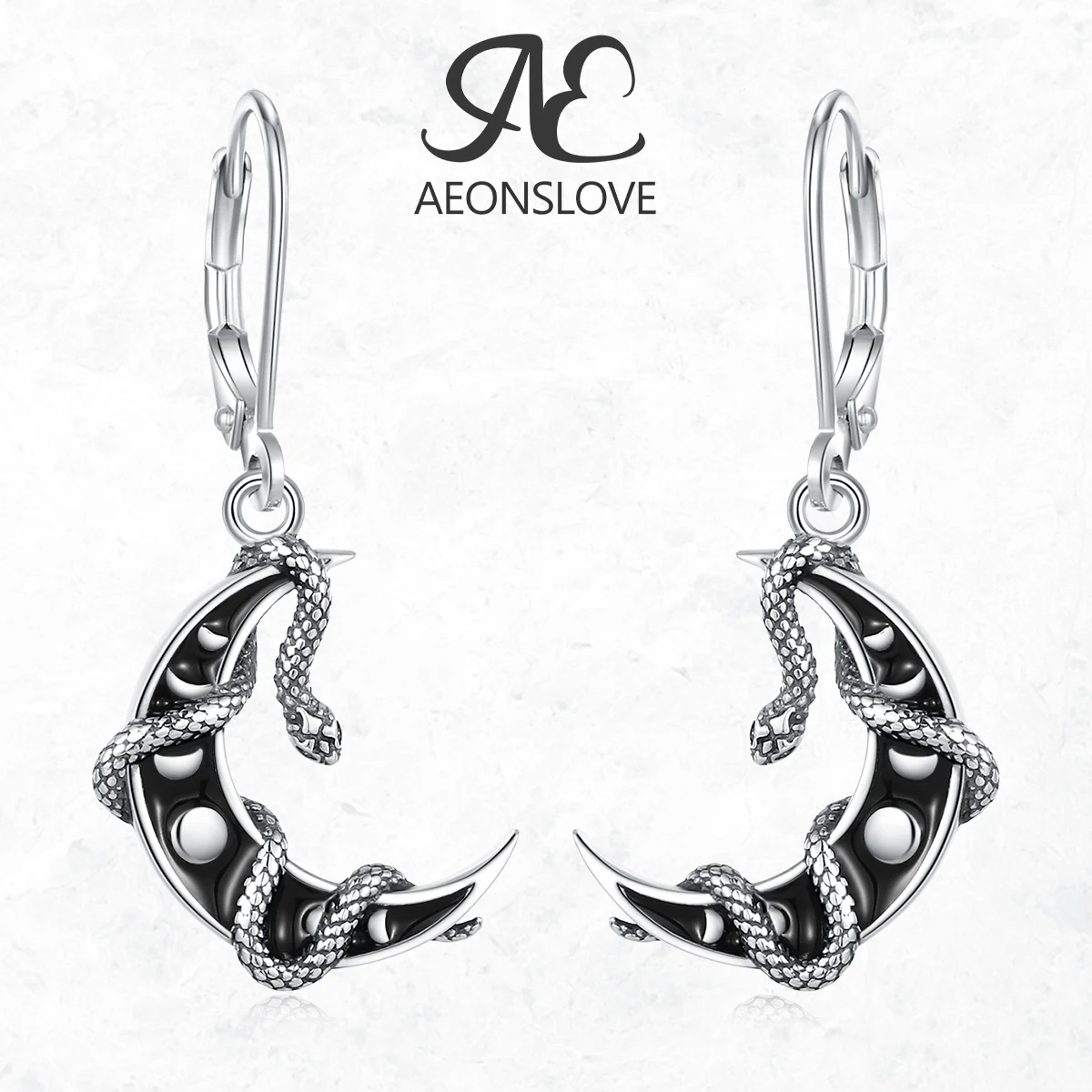 AEONSLOVE 925 Sterling Silver Moon Phase Snake Earrings Gothic Black Enamel Celestial Drop Earrings Witch Jewelry Gift for Women