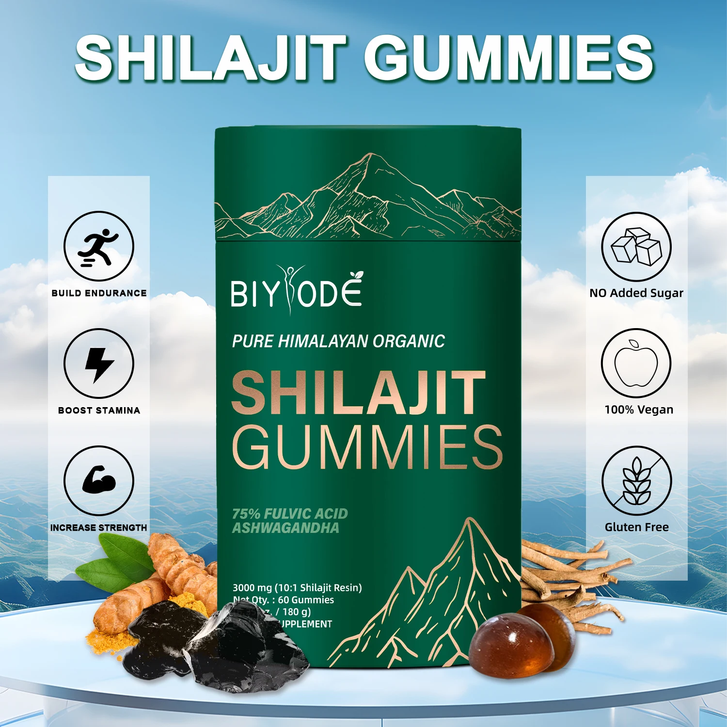 

【BIYODE】Splement Shilajit Gummies - Усилитель естественной энергии, снятие стресса, поддержка тревоги, здоровое старение