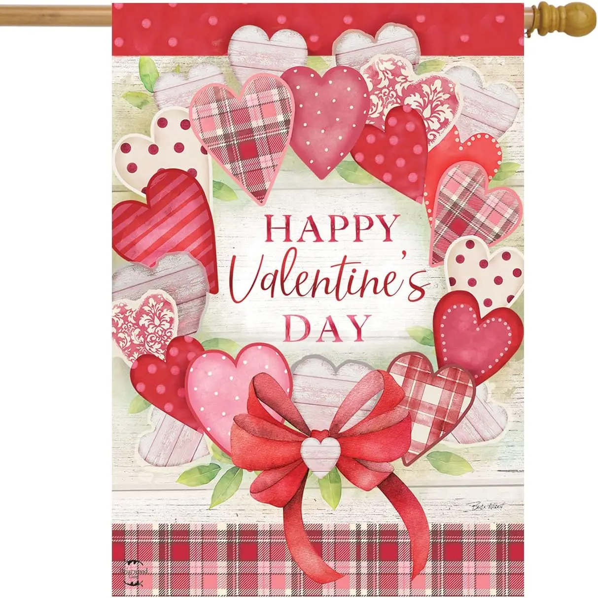Briarwood Lane Valentine's Wreath Hearts House Flag Plaid Holiday 28