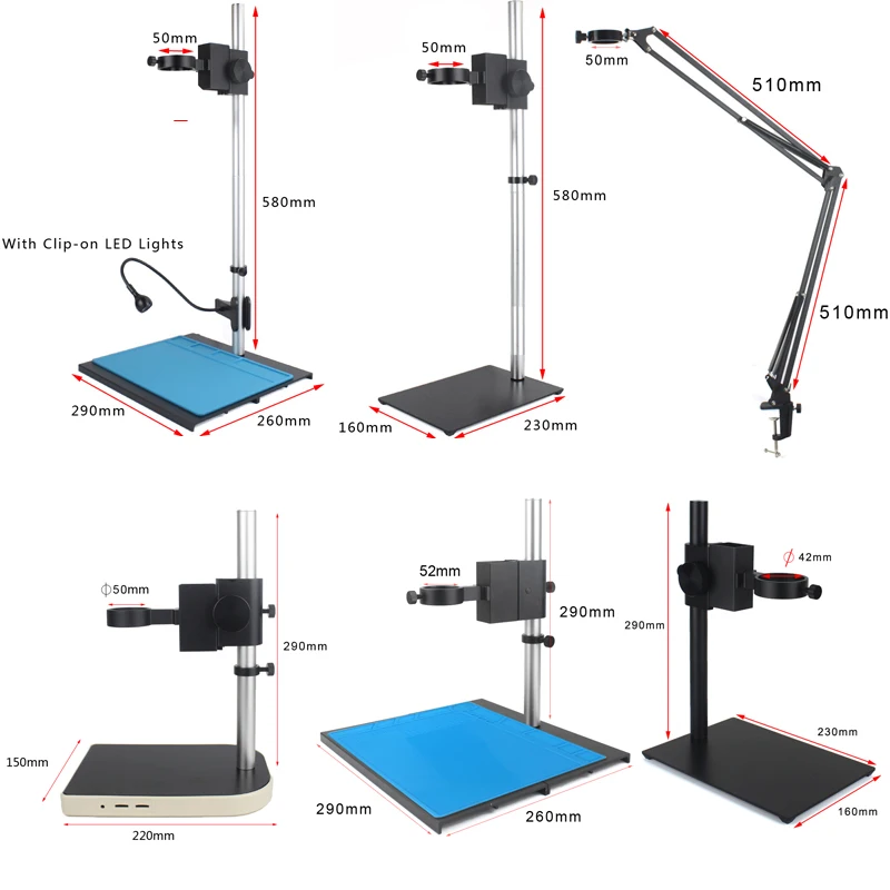 Aluminum Alloy Adjustable Focusing Microscope Stand Focusing Holder Table Bracket 40mm For HDMI USB Video Microscope Camera