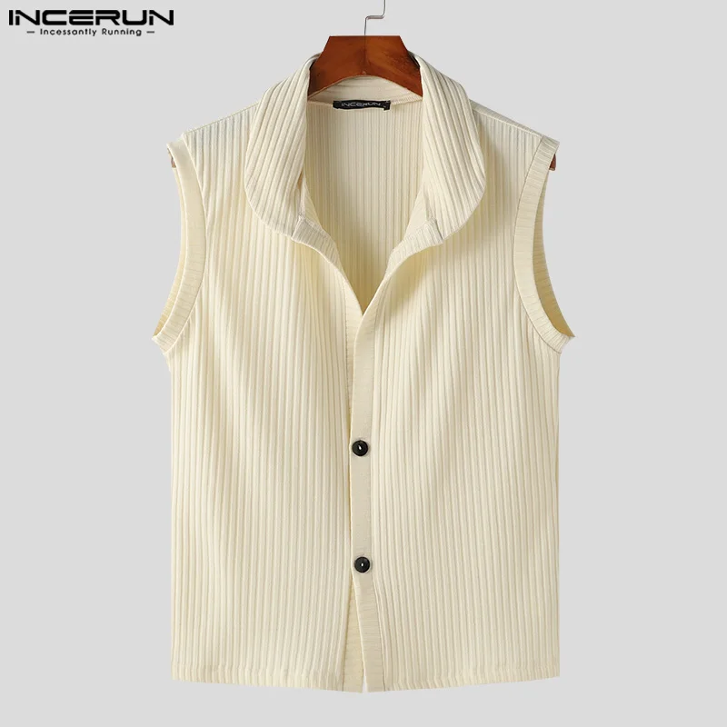 Knitted Stripe Tank Tops INCERUN 2024 Summer Men Tank Tops Tee Men Clothing Streetwear Sleeveless Shirt Chemise Oversized S-5XL