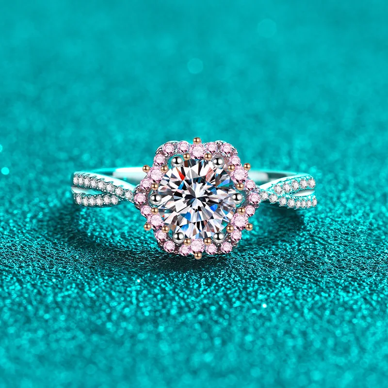 

Luxury Platinum Rings for Women Moosanite Diamond Plum Ring Pt950 Part Rose Gold 18K Wedding Jewelry Promise Anniversary Gift