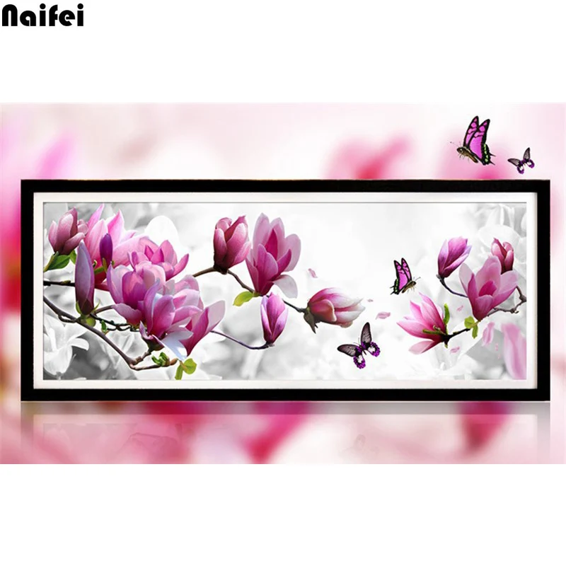 5D DIY Diamond Painting pink Magnolia Full Square Rhinestone Cross Stitch Diamond Embroidery flower Christmas Gift,home decor
