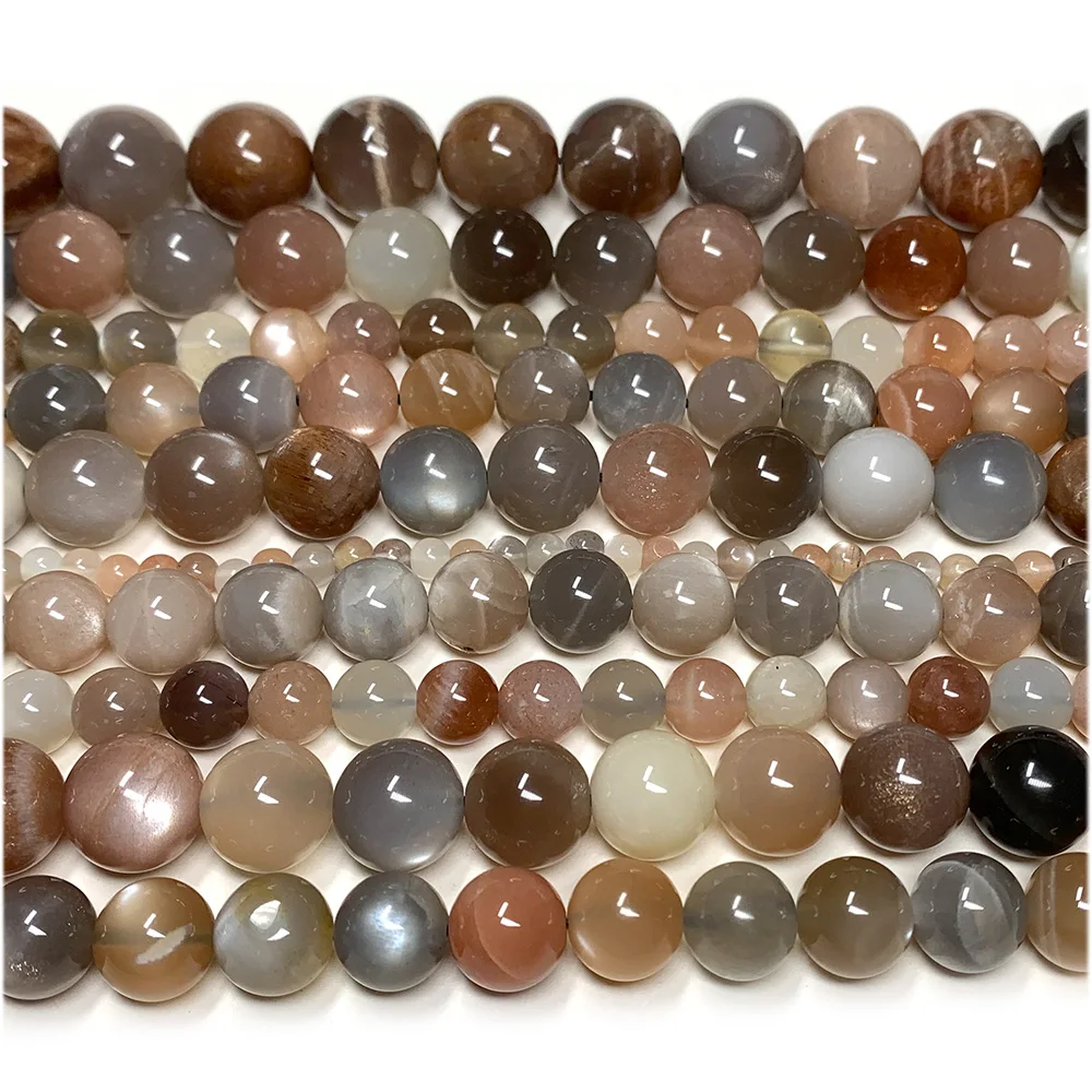 Veemake Natural Multi-color Moonstone Sunstone Flash Light Faceted Round Loose Beads 08107