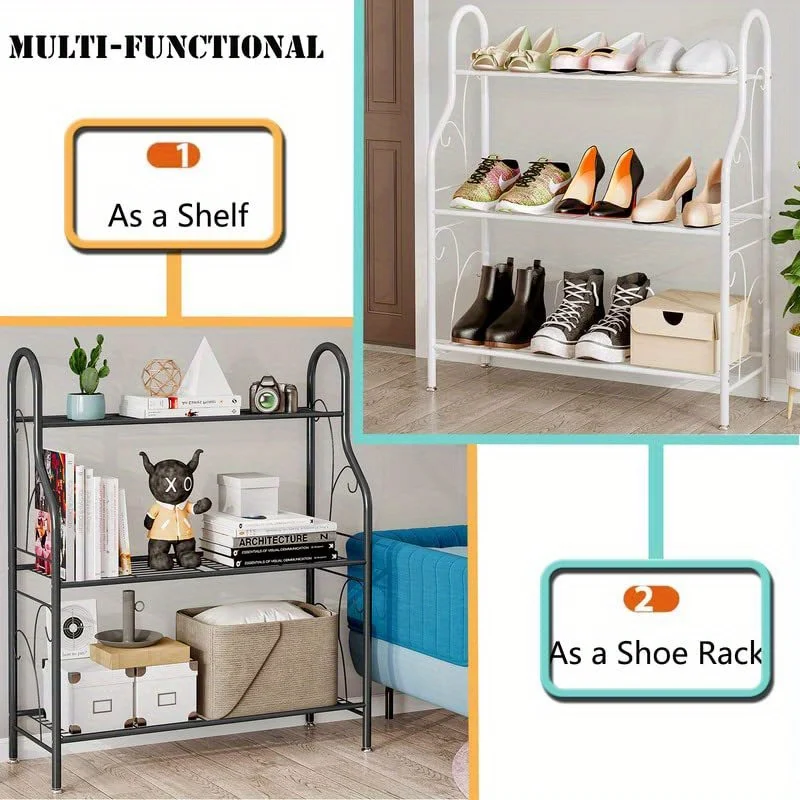 رف متعدد الأغراض من الحديد المطاوع عالي التحمل مكون من 3 طبقات - رف تخزين أرضي سهل التجميع للأحذية والكتب والمطبخ والملابس #5
