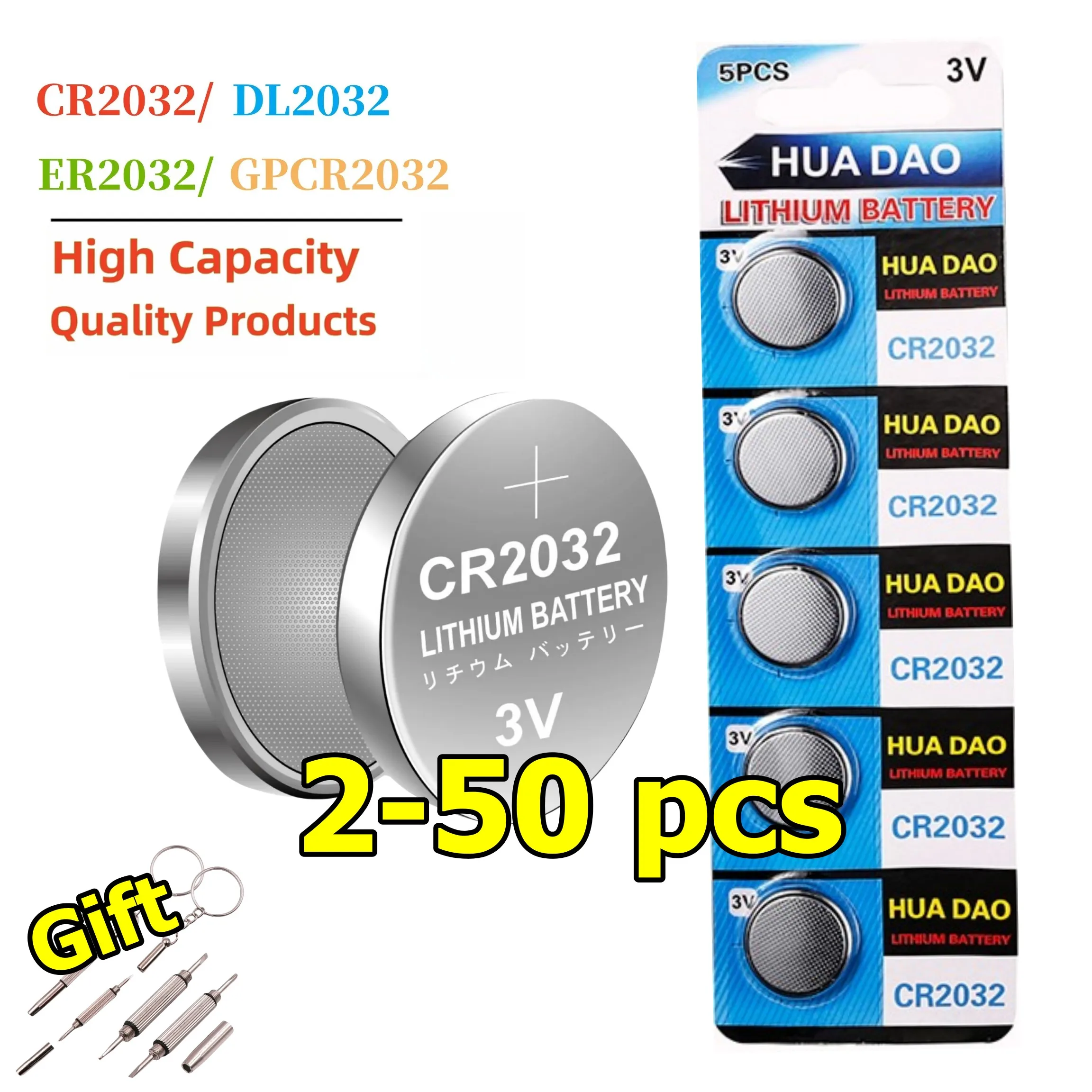 

2-50PCS CR2032 5004LC CR 2032 3V Lithium Coin Cell Battery, Watch Toys Electronics Car Key Button Batteries Long Lasting 240mAh