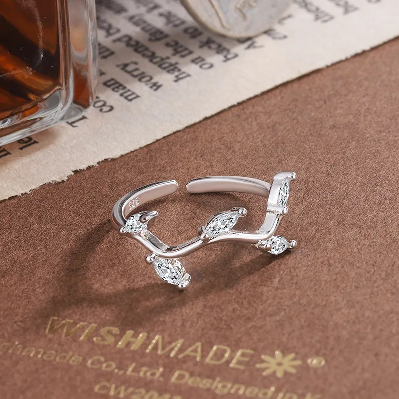 Modischer Schmuck aus 925er-Sterlingsilber, wunderschöne Baumzweige, die Kristallringe öffnen R064