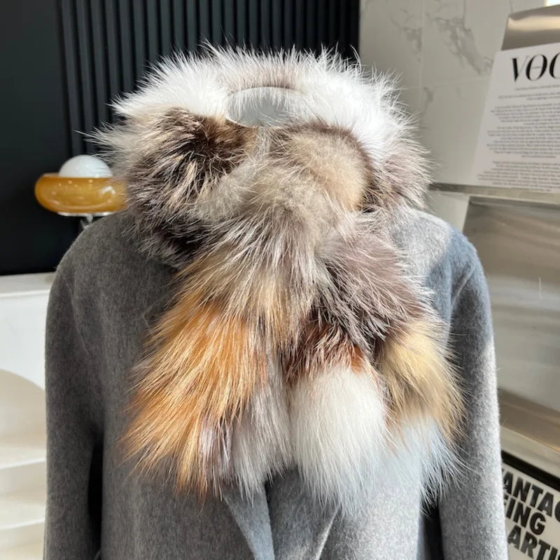 Sciarpa di vera pelliccia di volpe calore invernale sciarpa di pelliccia addensata scialle sciarpa di peluche genuina sciarpe di pelliccia di volpe naturale sciarpe di pelliccia di moda da donna