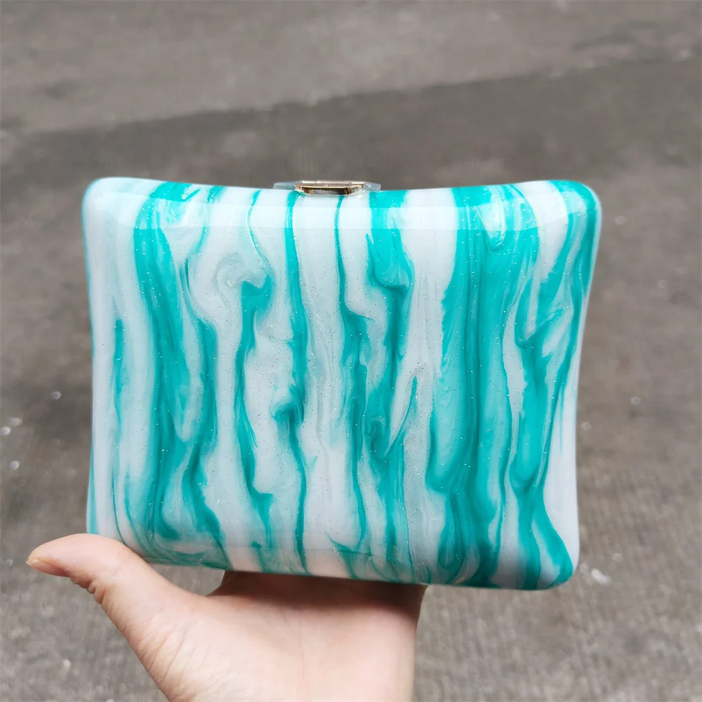 Irregular Green Glitter Handmade Women Acrylic Box Evening Clutch Bags Chic Elegant Shoulder Messenger Totes Purses And Handbag