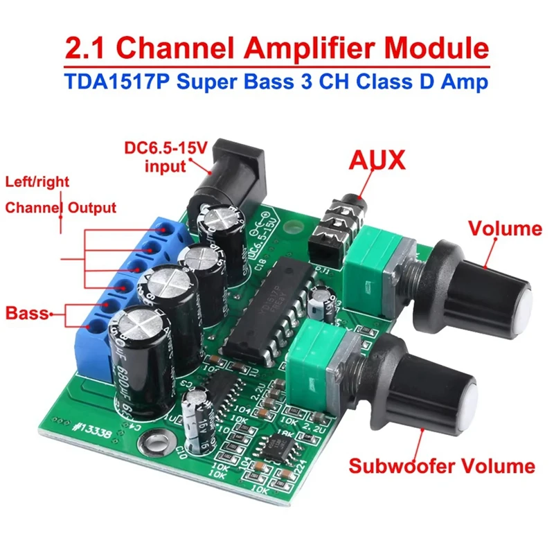 2.1 Channel Class D Hifi Power Amplifier Board 25W+6W+6W Sound Amp Volume Control For Speaker Subwoofer Home Theater-A38R