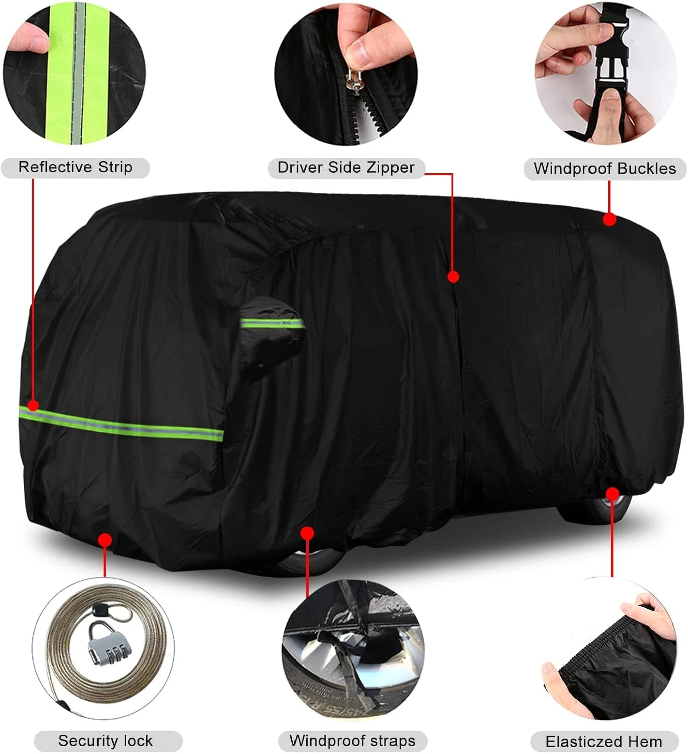 

1set Car Cover Waterproof All Weather Suitable For 1950-1992 VW BUS T1 T2 T3 With Door Zipper Windproof Strap Storage Bag