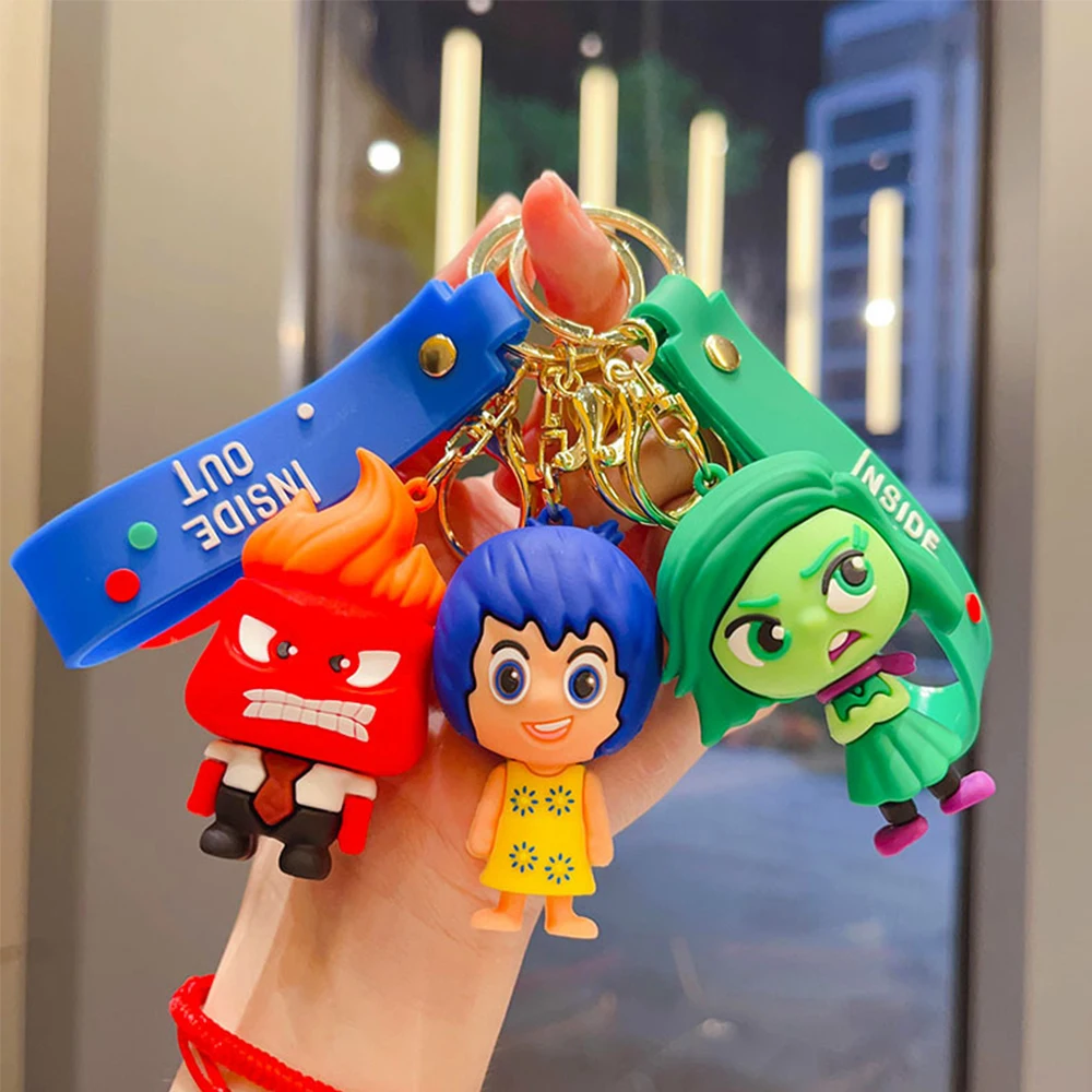 Cute Cartoon Disney Inside Out Keychains Anime Joy Sadness Anger Disgust Fear Action Figure Toy Key Rings Kawaii Bags Pendants