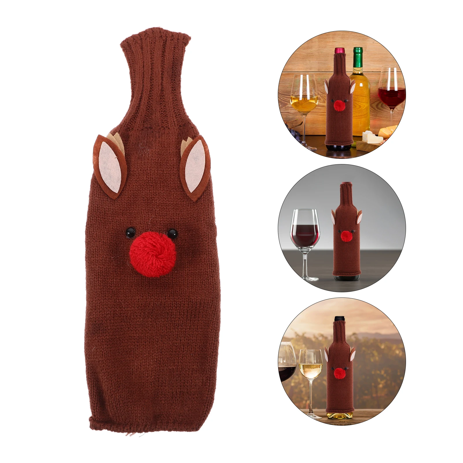 

Wine Bottle Cover Decorative Knitted Holiday Sweater Knitting Sleeve Decorations Tag