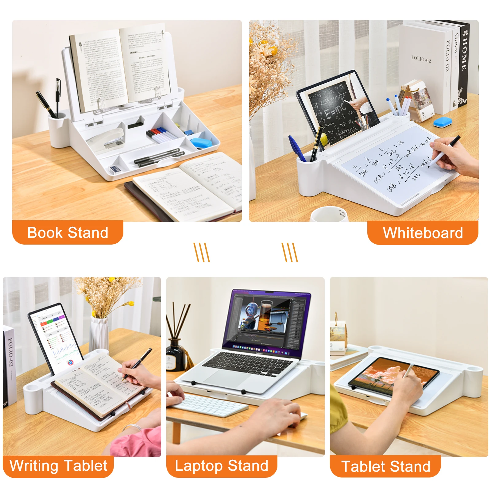 Laptop Stand 3-in-1 Multifunctional Table Folding Learning Stand Whiteboard Storage Box Reading Desk Book Stand Keyboard Holder