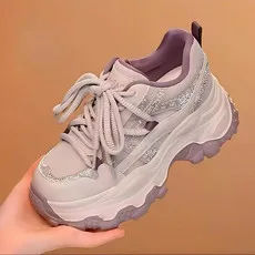

Sports shoes 2026 spring new thick soled height increasing dad shoes women's shiny diamond leather casual shoes sneakers women
