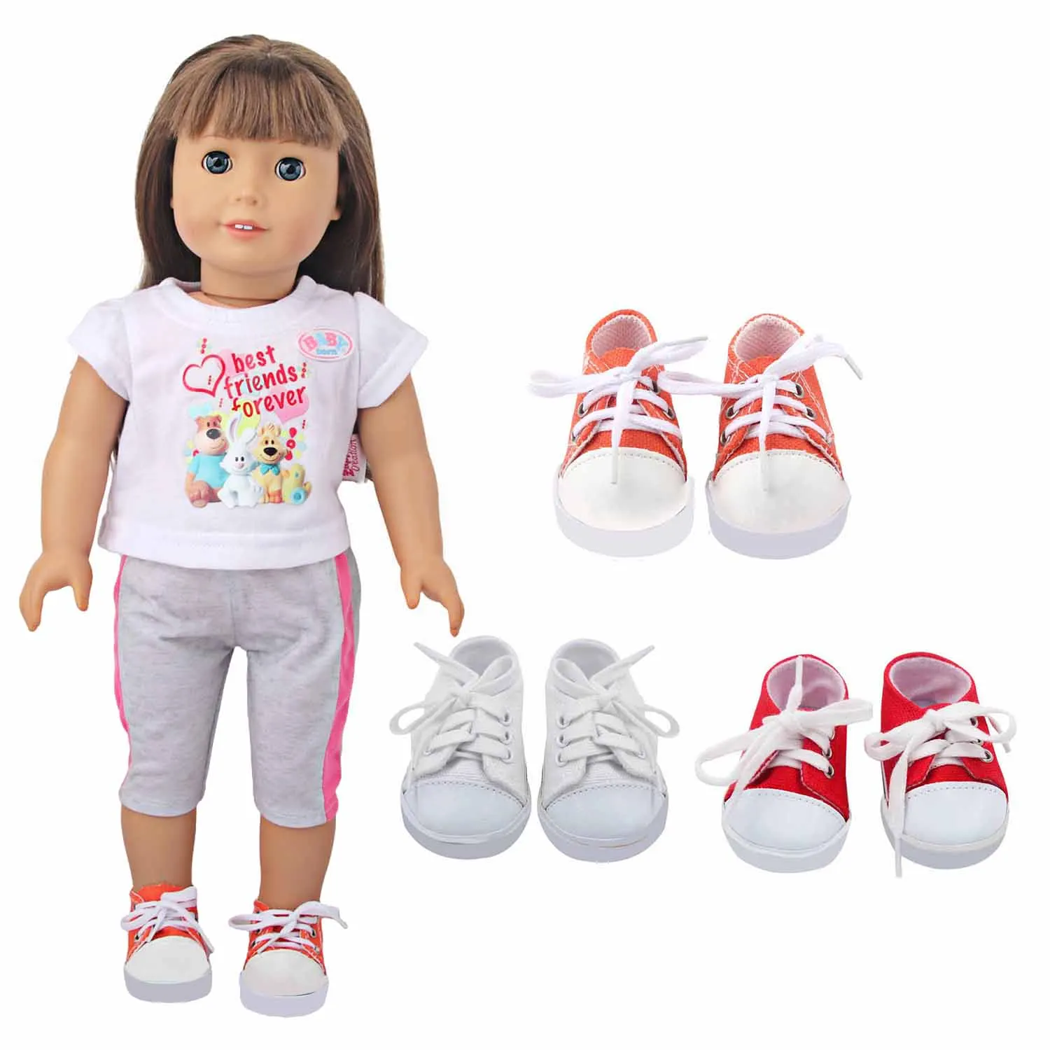 Doll Talk Baby Doll Fashion Canvas Sneakers Shoes For 18 inch Girl&Girl Dolls Accessories Shoes Roundhead Lace-up Canvas Shoes