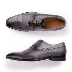 Dress Shoes For Mens Gray Black Pure Genuine Leather Oxford Shoe New Fashion Handmade Business Casual Office Daily Wear Durable