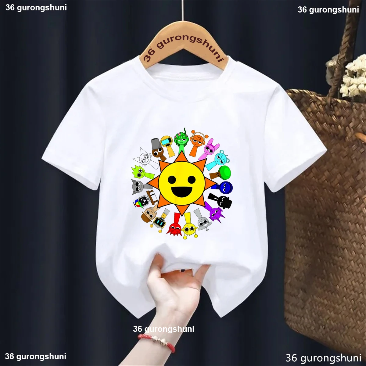 

Sun Sprunki Printed Tshirt Girls/Boys Funny Kawaii Kids Clothes Music Game Lover T Shirt Harajuku Shirt Summer Solid T-Shirt